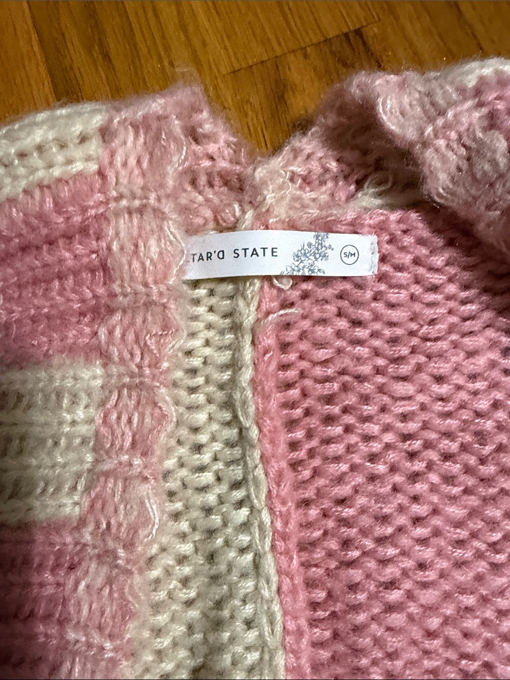 Altar'd State Pink and Cream Crochet Checkered Cardigan - Picture 2 of 3